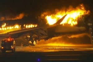 JUST-IN: Japan Airlines Aircraft Catches Fire After Collision With Coast Guard Plane (Video)