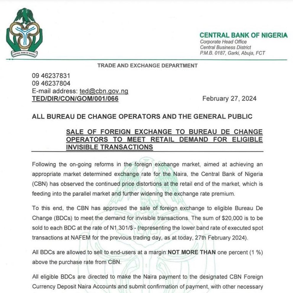 CBN begins sale of dollars