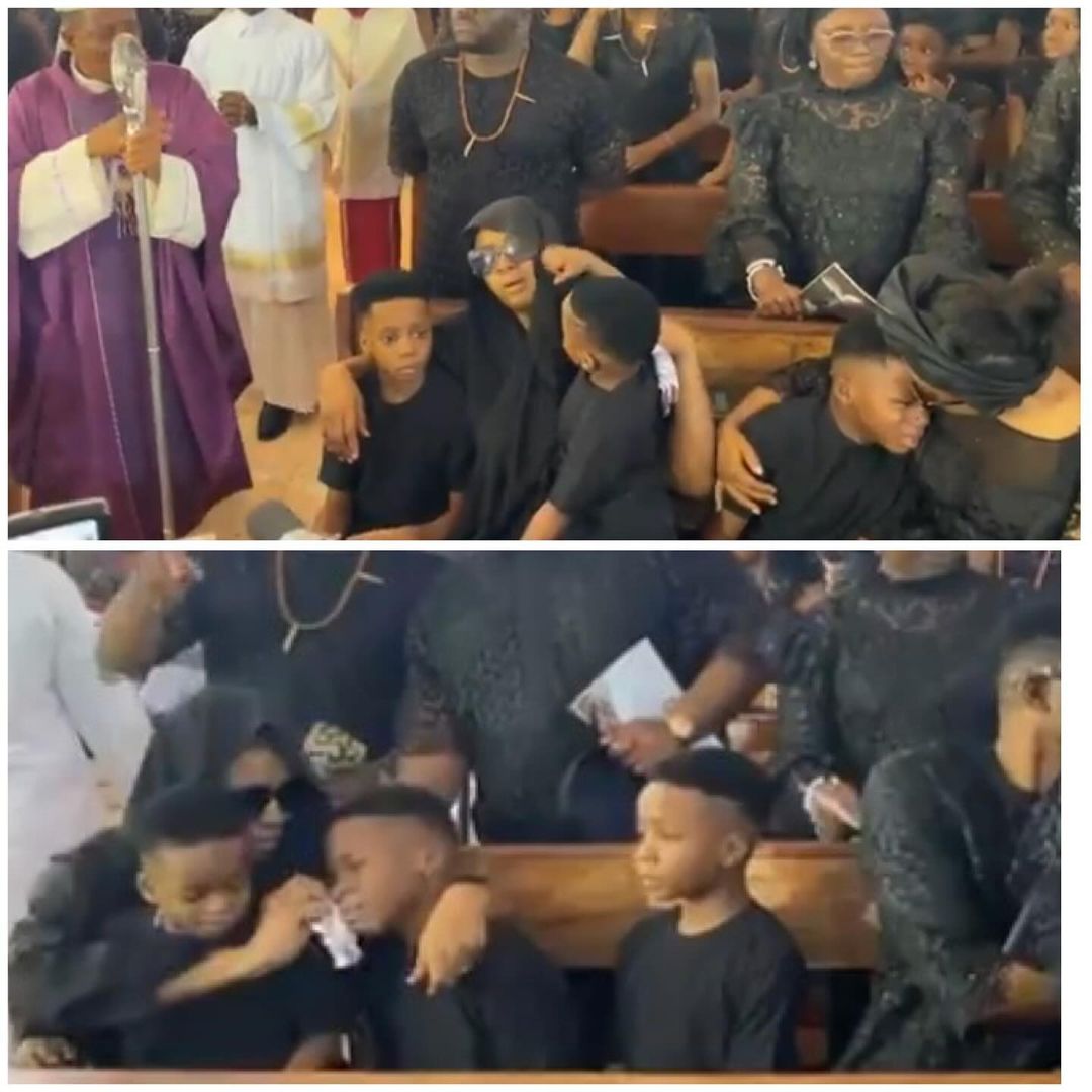 Heartbreaking Photos Of Late Jnr Pope’s Wife And Sons At His Funeral Currently Holding In Enugu