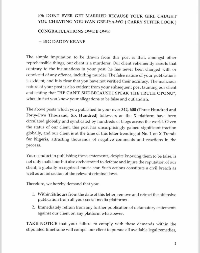 Davido’s New Lawyers Write Dammy Krane, Give Him 24 Hours Over Viral ‘Murderer and Cheat’ Post 3 Davido’s New Lawyers Write Dammy Krane