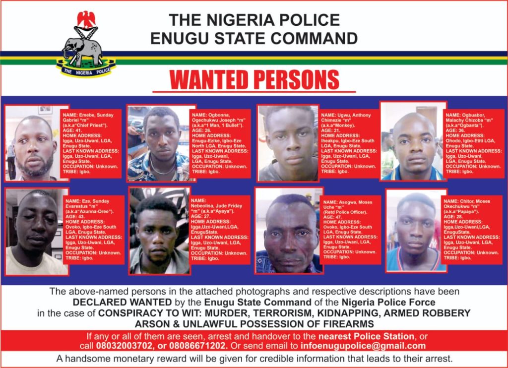 BREAKING: Enugu Police Declare 8 Persons Wanted for Various Crimes, Promise Reward 1 Enugu Police Declare 8 Persons Wanted