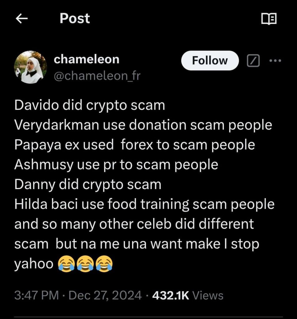 Man Vows To Continue Yahoo, Cites Davido, VDM, Other Celebrities’ Alleged Scams 2 operanews1735377415748