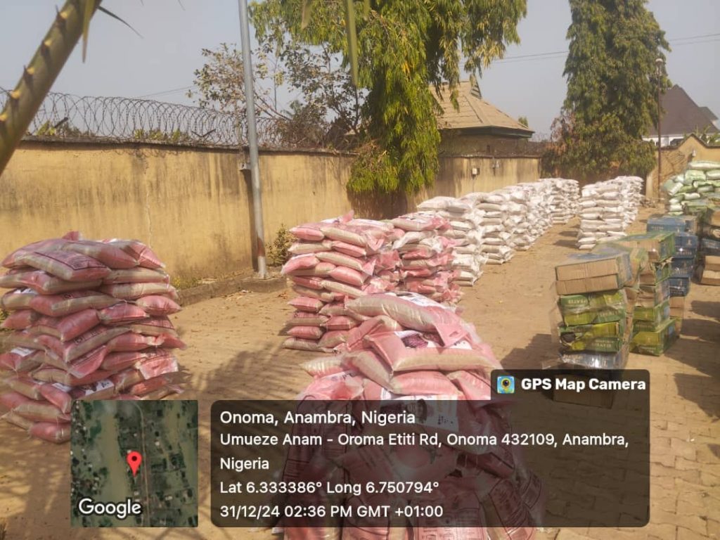 Anambra Lawmaker Hon. Peter Anekwe Distributes 3,000 Bags of Rice, Fertilizers, and Farming Tools for Christmas Palliatives 3 IMG 20250101 WA0055