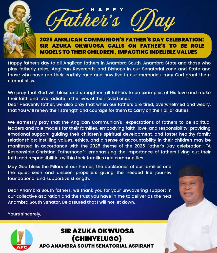 Azuka Okwuosa Urges Fathers to Be Role Models in 2025 Anglican Father’s Day Message 1 Azuka Okwuosa